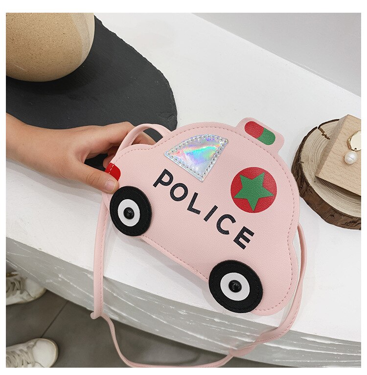 Newest Trendy Children Police Car Crossbody Bag Zipper Car Shaped Mini Shoulder Bag Purse for Kids Traveling