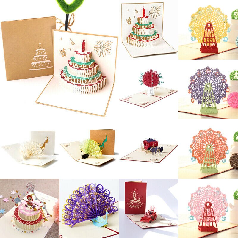 3D Pop UP Cards Birthday Card for Girl Kids Wife Husband Birthday Cake Greeting Card Postcards Card with Envelope Stickers