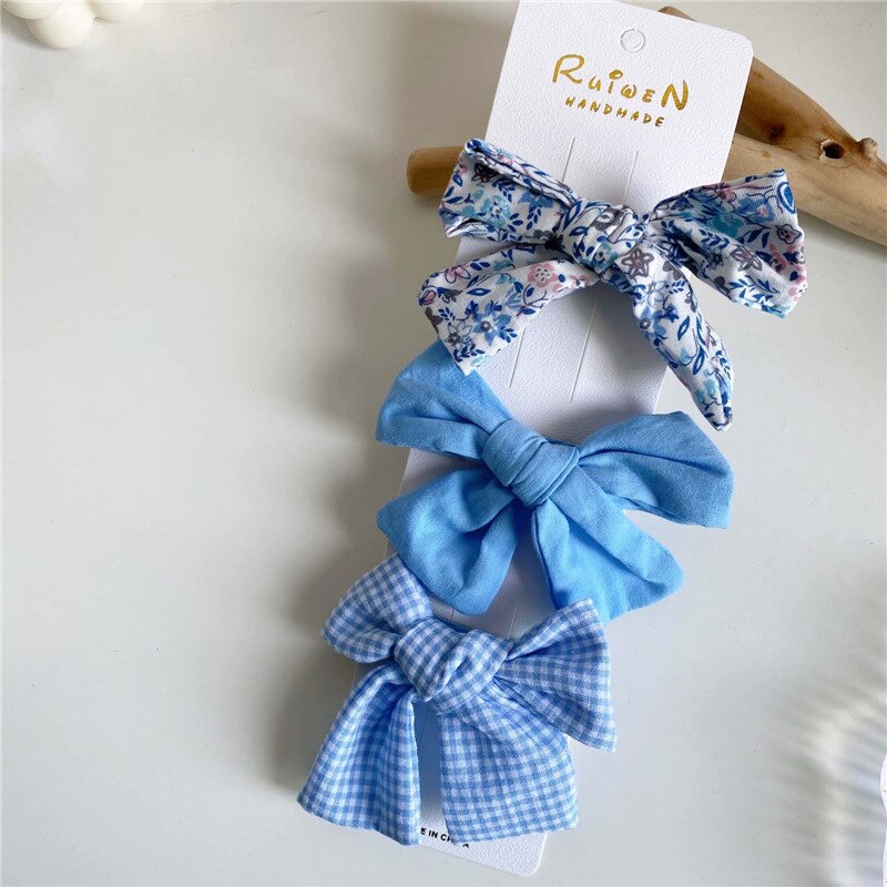 Neue Koreanische Stil Blumen- Plaid Tuch Baby Mädchen Bowknot Haarnadel Prinzessin Nette Kleinkinder freundlicher Headwear Zubehör 3 teile/satz