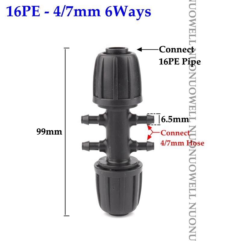 2 stuks 16mm irrigatie pe buisconnectoren borgmoeren tuinwaterconnector landbouwbewateringsbuis slangkoppelingen buisverbindingen: 16pe-4 l 7mm 6 -weg