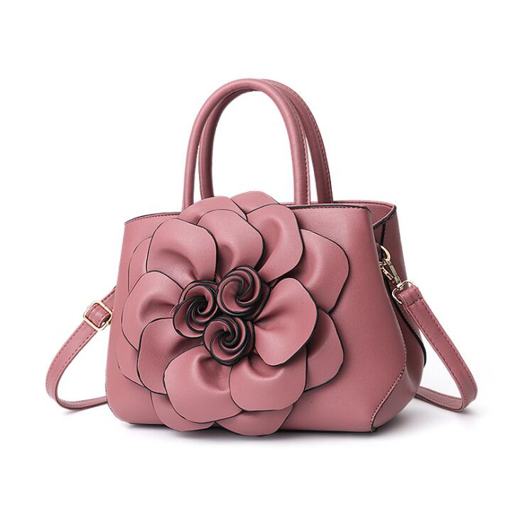 Spring Solid Color Female Handbag PU Leather Flower Portable Shoulder Bag Women Messenger Bag: Photo Color 004