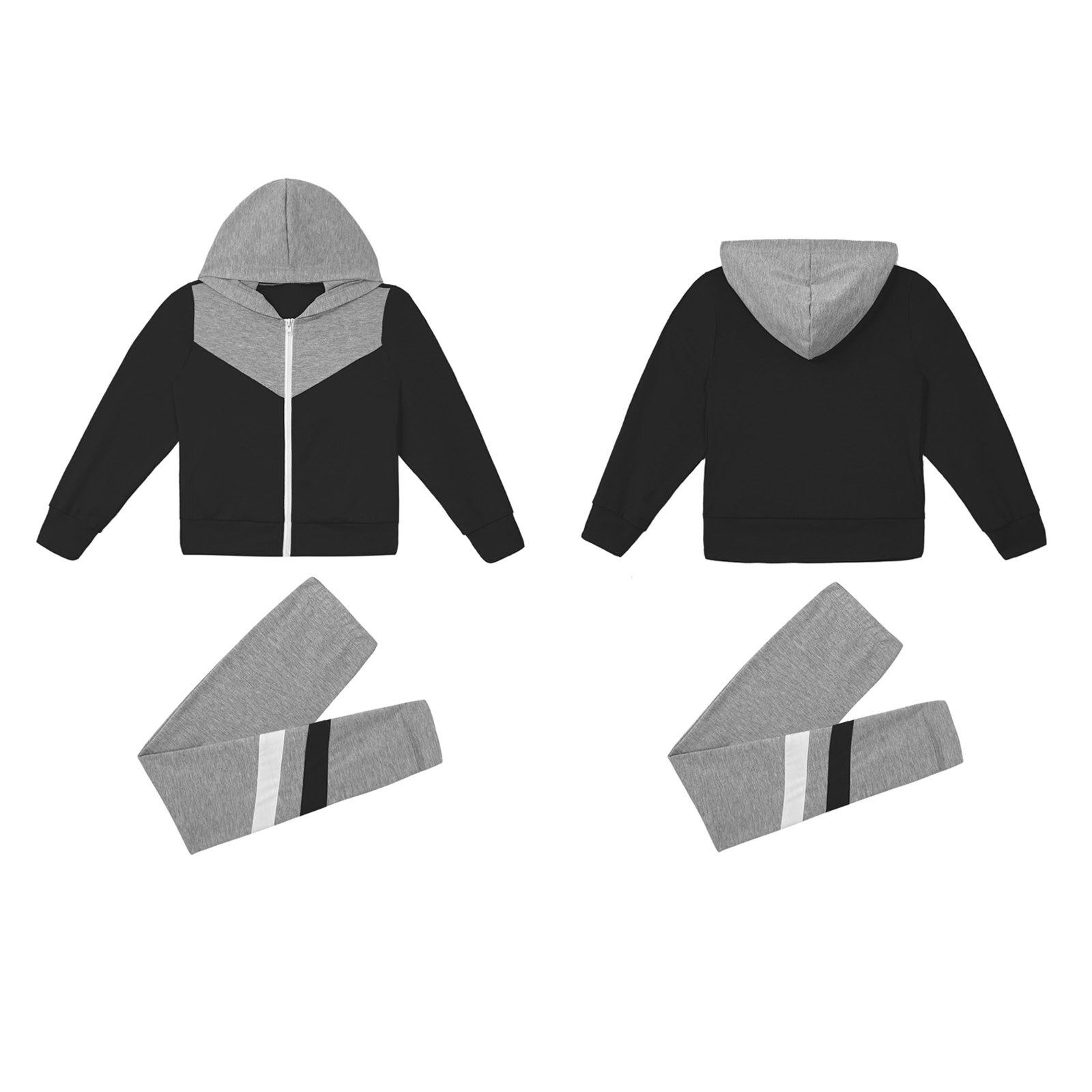Two Piece Sets Kids Sport Outfits Sportswear Front Zipper Tracksuit Hooded Hoodie Tops and Pant Casual 2Pcs Sports Suit: 10 / black
