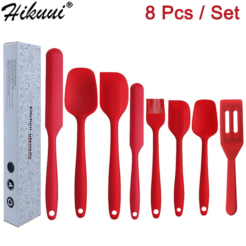 Juego de espátulas de silicona, utensilios de cocina, cuchara raspadora, cepillo, herramienta para hornear y cocinar, 6 uds.: 8pcs-Set-Red-D