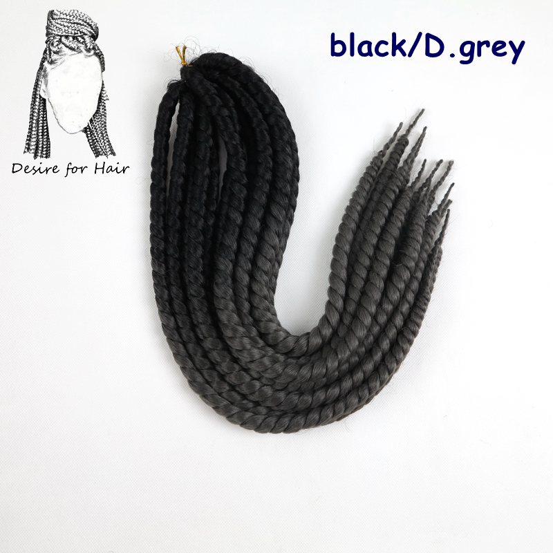 Désir de cheveux 1 paquet 120 grammes 12 brins synthétique havane torsion cheveux ombre deux tons 3 tons couleur crochet tresses extensions de cheveux: T1B/Gris
