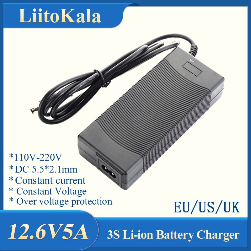 LiitoKala 3S 12.6V 5A Charger Power Supply Adapter 12V lithium Battery pack Li-ion batterites EU/US/AU/UK AC DC plug Converter