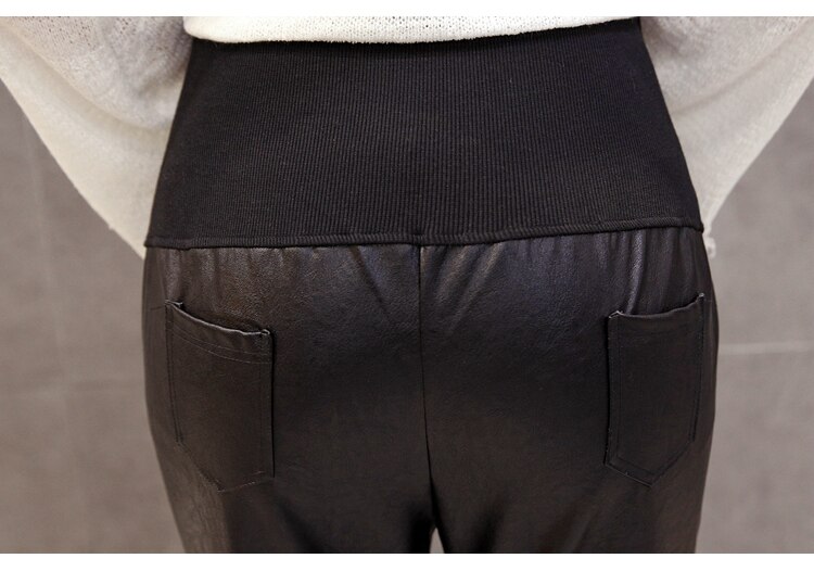 Efterår gravid kvindes mave pu læderbukser sort afslappet barsel afslappet bukser graviditet harembukser