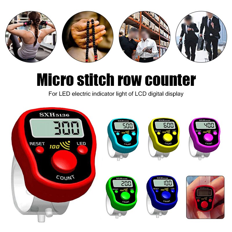 Mini With Stitch Mark And Line Pointer Counter Multi-Color Led Luminous Electronic Chanting Counter Sewing Knitting Tools