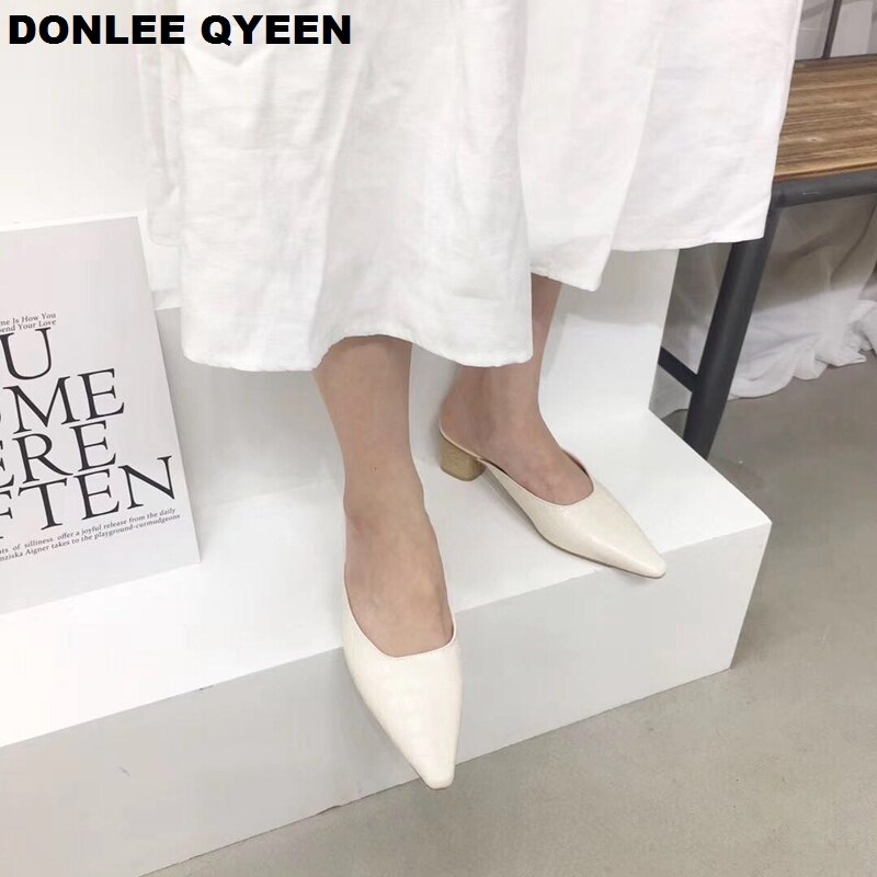 DONLEE QUEEN Women Low Heel Slippers Slip On Mules Pointed Toe Shallow Women Shoes Dress Shoes Female Chaussure Slippers