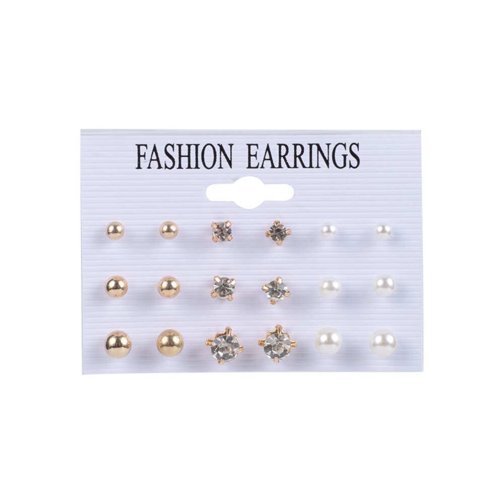 Mix Kristall Strass Perle Stud Ohrringe Set Maxi Ohr Einfache Ohrringe Für Frauen Erklärung Schmuck Bijoux Femme Pendientes: 00726