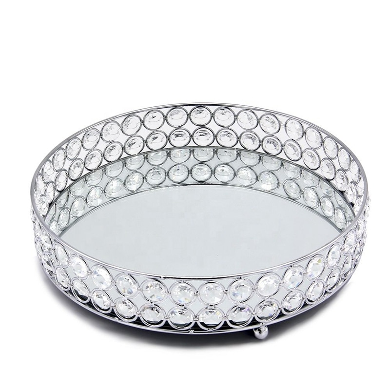 Bmby-silver rund spegel dekorativ kosmetik förvaringslåda bricka, bröllop heminredning rack