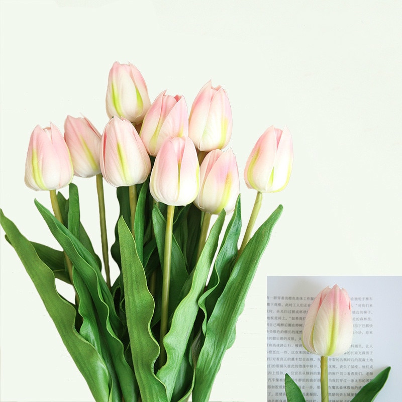 46cm lange gren tulipan kunstig blomst pu latex kunstig buket ægte berørings blomster til bryllup dekorative blomster og kranse: Lyserød