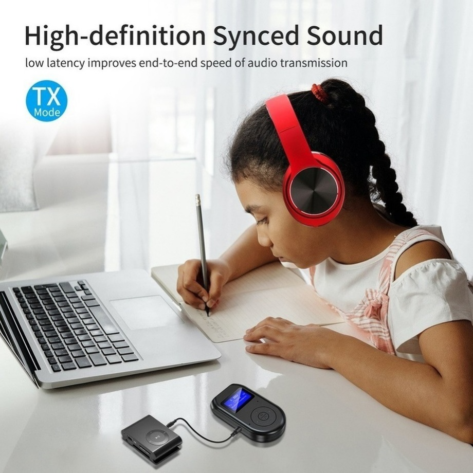 PzzPss Bluetooth 5.0 Transmitter Receiver 3 in 1 Wireless Bluetooth V5.0 Adapter With Display Screen Low Latency Audio Adapter