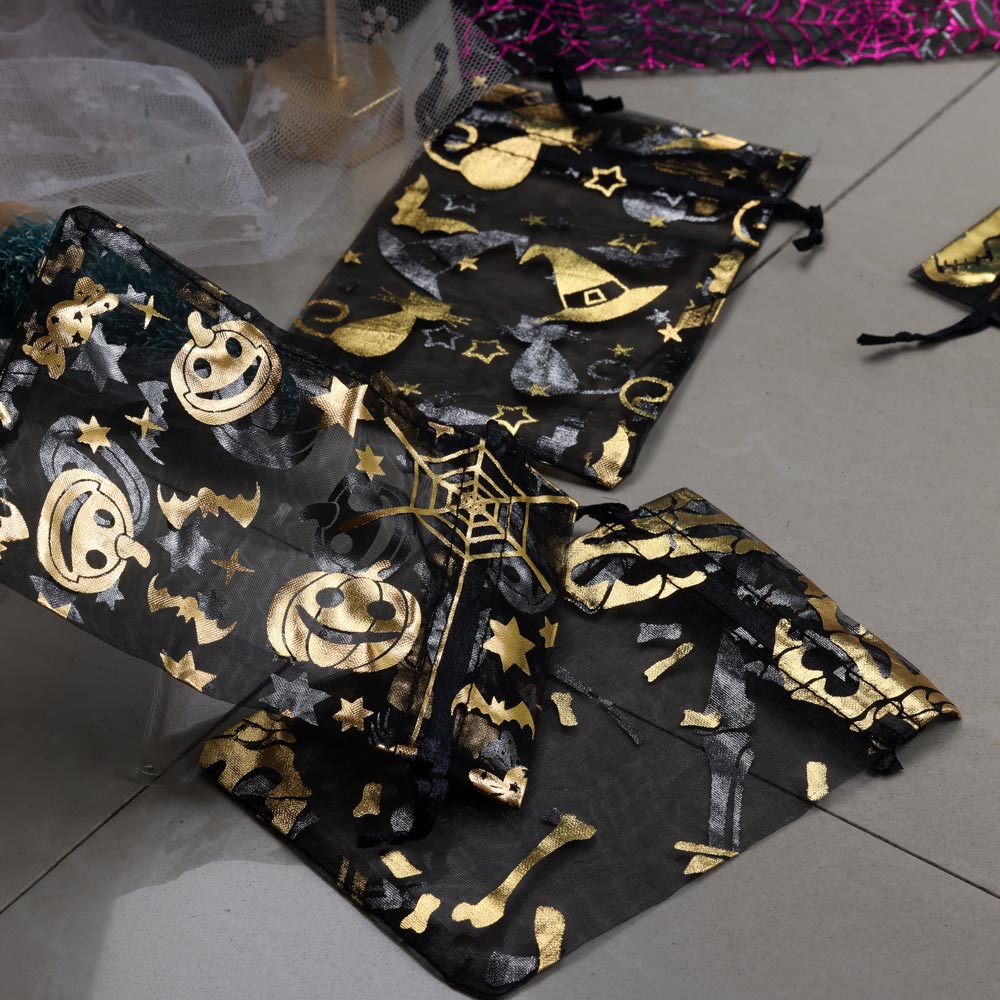 50 sztuk/partia Organza cukierki sznurek juta juta torba pająk Web Multi Color drukowanie Halloween Party opakowanie prezent torba cukierków