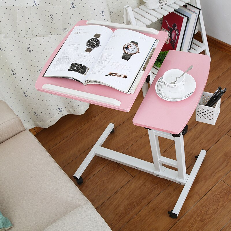 Foldable Computer Table Adjustable &amp;Portable Laptop Desk Bed Table Lifted Standing Desk With Keyboard: Pink