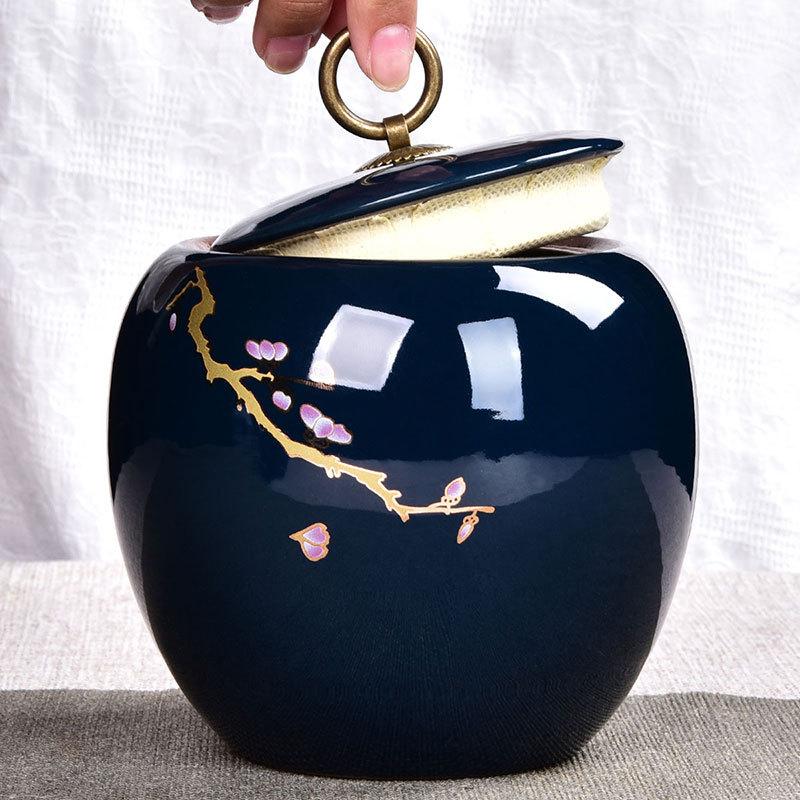 Cuadros de té chinos de Color azul oscuro, caja de té impresa de ciruela de bambú, caja de té, caja de almacenamiento de dulces de café, contenedor de té Power, de boda