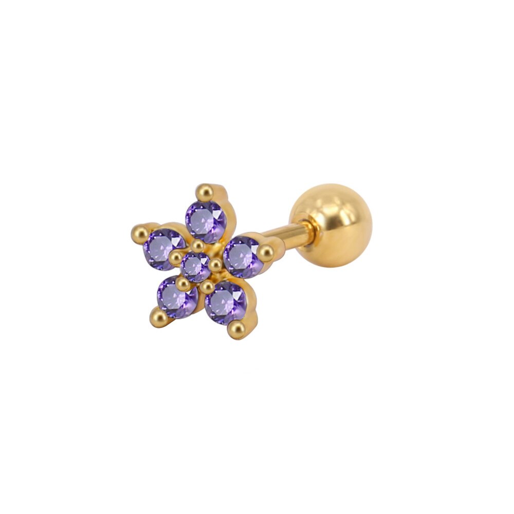 1Pc Rvs Helix Stud Tragus Oorbellen Ronde Cz Kleine Bloem Kraakbeen Rook Knus Conch Oor Piercing Oorbel: gold purple