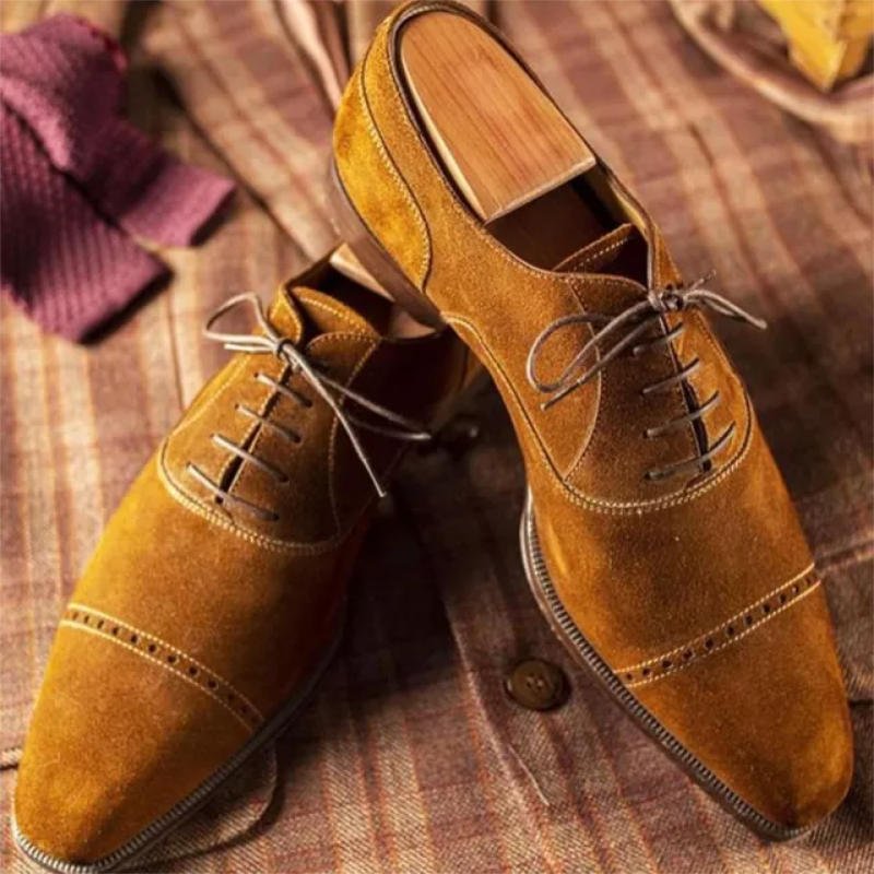 Zapatos Oxford clásicos de ante amarillo de alta gama para hombre, de tacón bajo puntiaguda con cordones calzado de punta, cómodos e informales a la , combina con todo, ZQ0161: 46