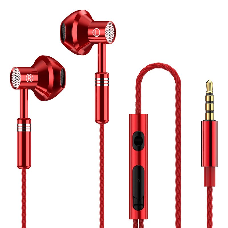 EARDECO-auriculares estéreo 9D con micrófono, audífonos con cable, intrauditivos, auriculares de graves, Auriculares deportivos con cable: Rojo
