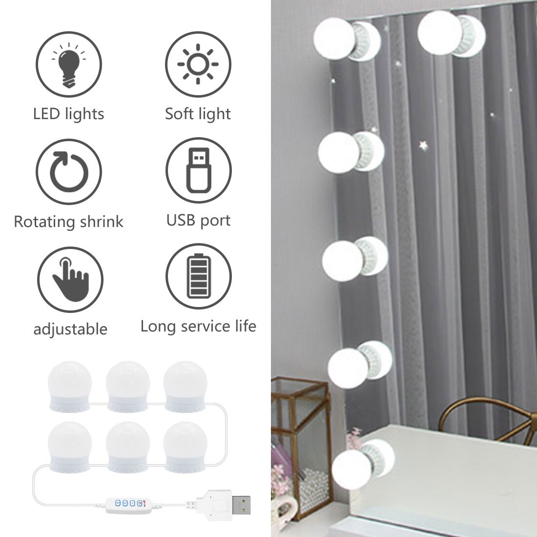 Led Make-Up Spiegel Licht Usb 14 Lampen Kaptafel Ijdelheid Lamp Led Cosmetische Verlichting Traploos Dimbare Badkamer Spiegel Lamp