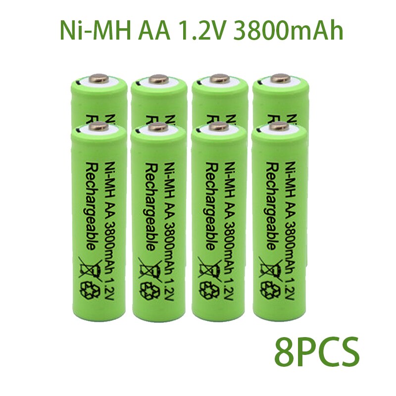 Aa 1.2v 3800 mah batteri ni-mh genopladeligt batteri til legetøjsfjernbetjening genopladelige batterier  aa 1.2v batteri+oplader: Sort