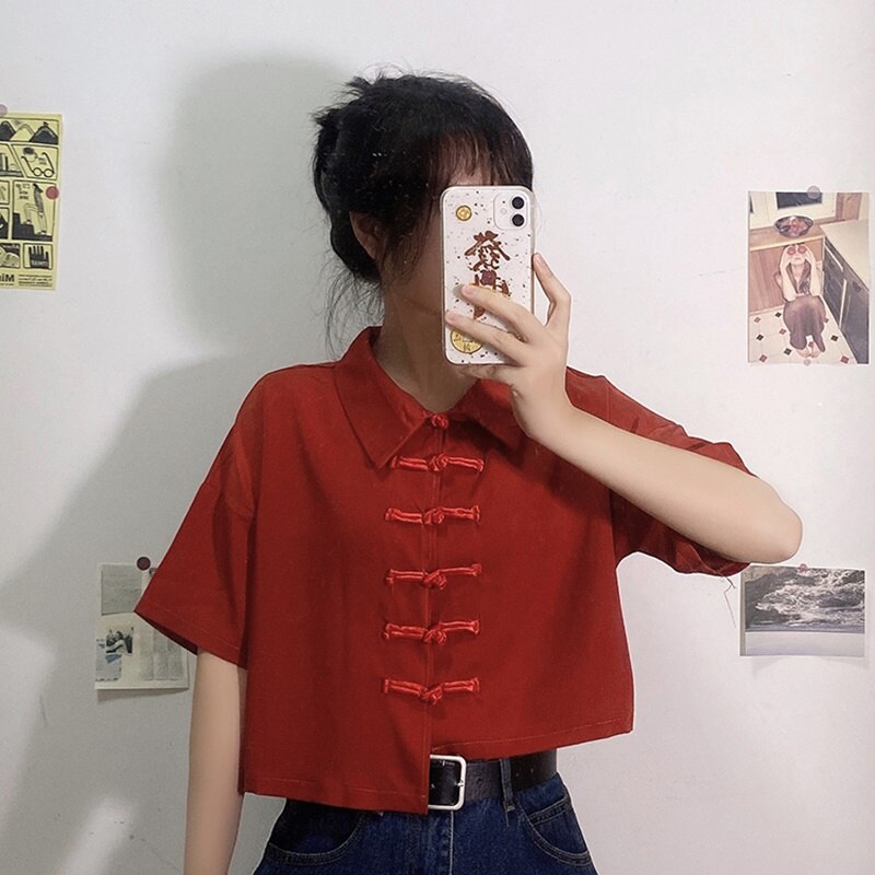 Estilo chino ropa mujer verano Cheongsam moderno Top Color sólido Vintage Harujuku blusa de estilo étnica y Top mujeres FF2905