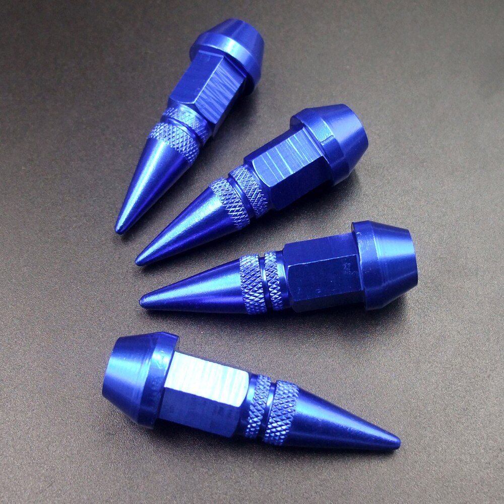 4 Stuks Blauw 45Mm Universele Spiked Auto Wiel Ventieldopjes Air Stem Dust Caps Cover Truck Auto Voertuig Motorfiets fiets Accessoire