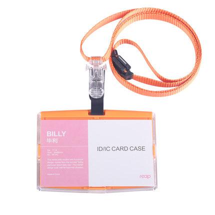 Porte-Badge multicolore d'affaires de étui pour carte d'identité acrylique avec des fournitures scolaires d'employé de lanière de sécurité (taille Standard): orange horizontal