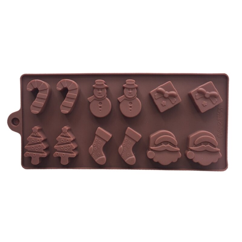 12 Holte 3D Siliconen Mal Kerst Sneeuwpop Sokken Bomen Patroon Chocolade Cakevorm Mousse Dessert Gebak Versieren