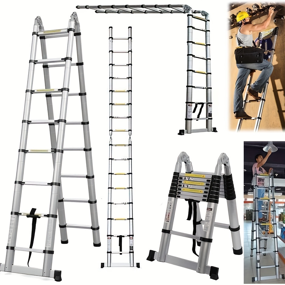 Telescope Ladder, 5M/16.5FT A Frame Aluminum Telescoping Ladder Library Ladder Extension Collapsible Laddern: Default Title