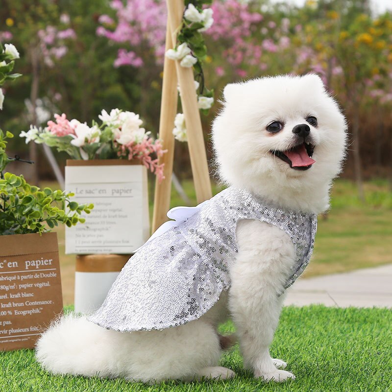 Luxury Sequin Dog Dress Bowknot Wedding Skirts for Dogs Spring Summer Puppy Pet Two-legged Princess Dresses White Girl Ropa Para