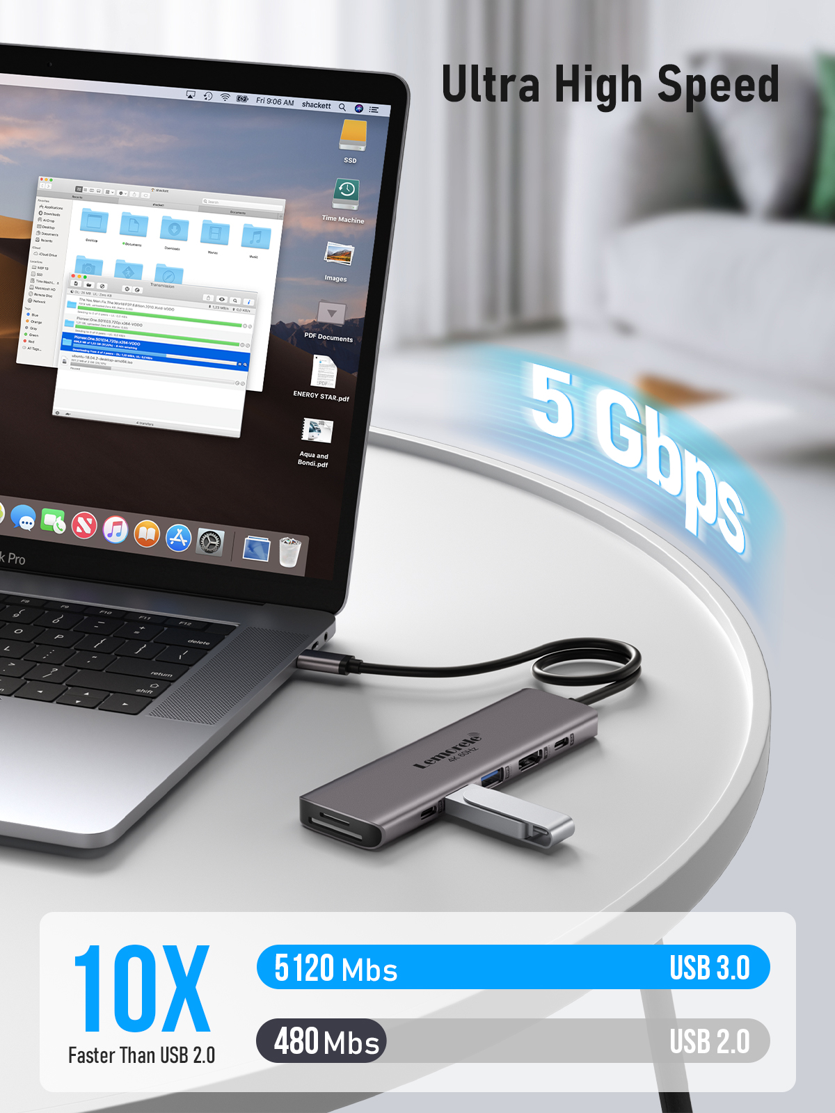Lemorele 7in1 USB HUB Docking Station USB c Hub HDMI 4K 60Hz USB 3.0 Adapter PD100W Lading voor Macbook Pro Laptop Accessoires