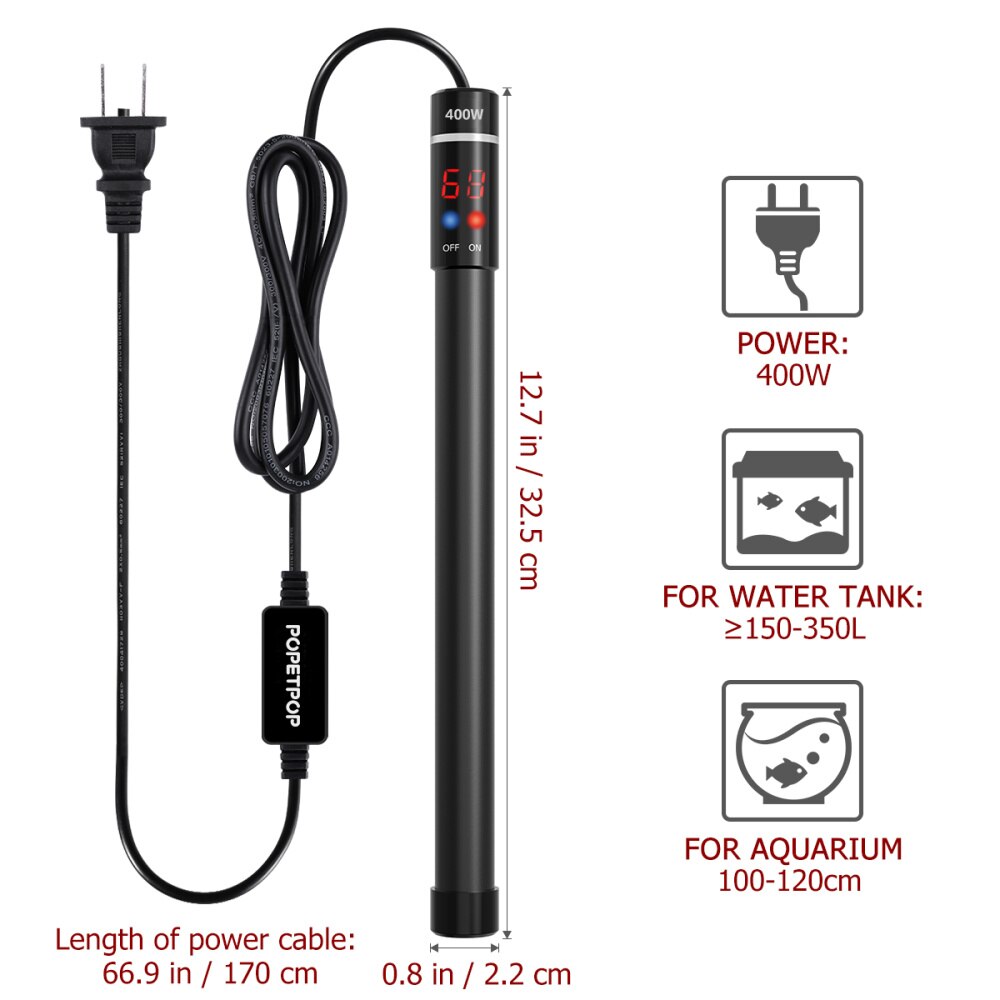 POPETPOP 400W Submersible Aquarium Heater Titanium Heating Rod with and LED Digital Display(Plug)