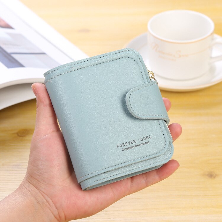 Women Wallets Luxury Brand Red Black Small Mini Coin Purse Hasp Card Holder Lady Wallet Zipper Female Leather Buckle: Light Blue