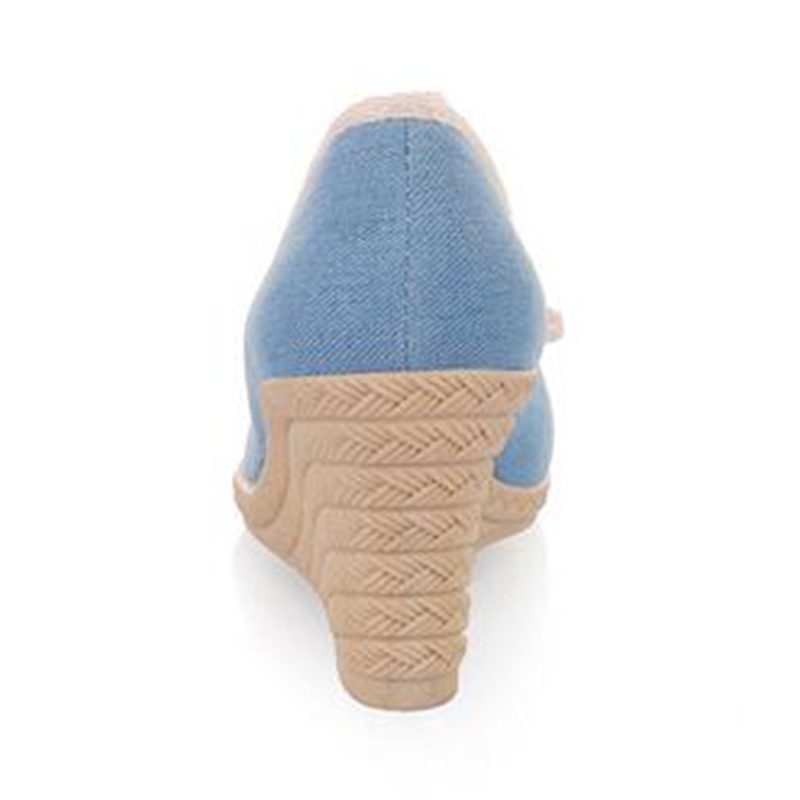 Covoyyar denim sød sløjfe kvinder pumps forår sommer wedges dame høje hæle rund tå casual lavvandede sko slip on whh 618