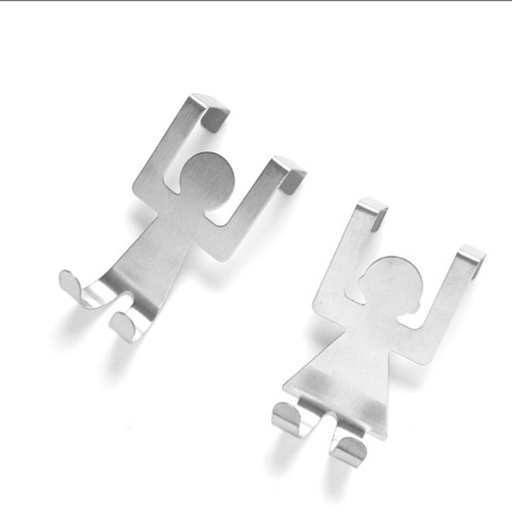 2pc Stainless Steel Lovers Shaped Hooks Up Cartoon Kitchen Holder Gadget Hanger Humanoid Door Hook Kitchen Storage Accessories
