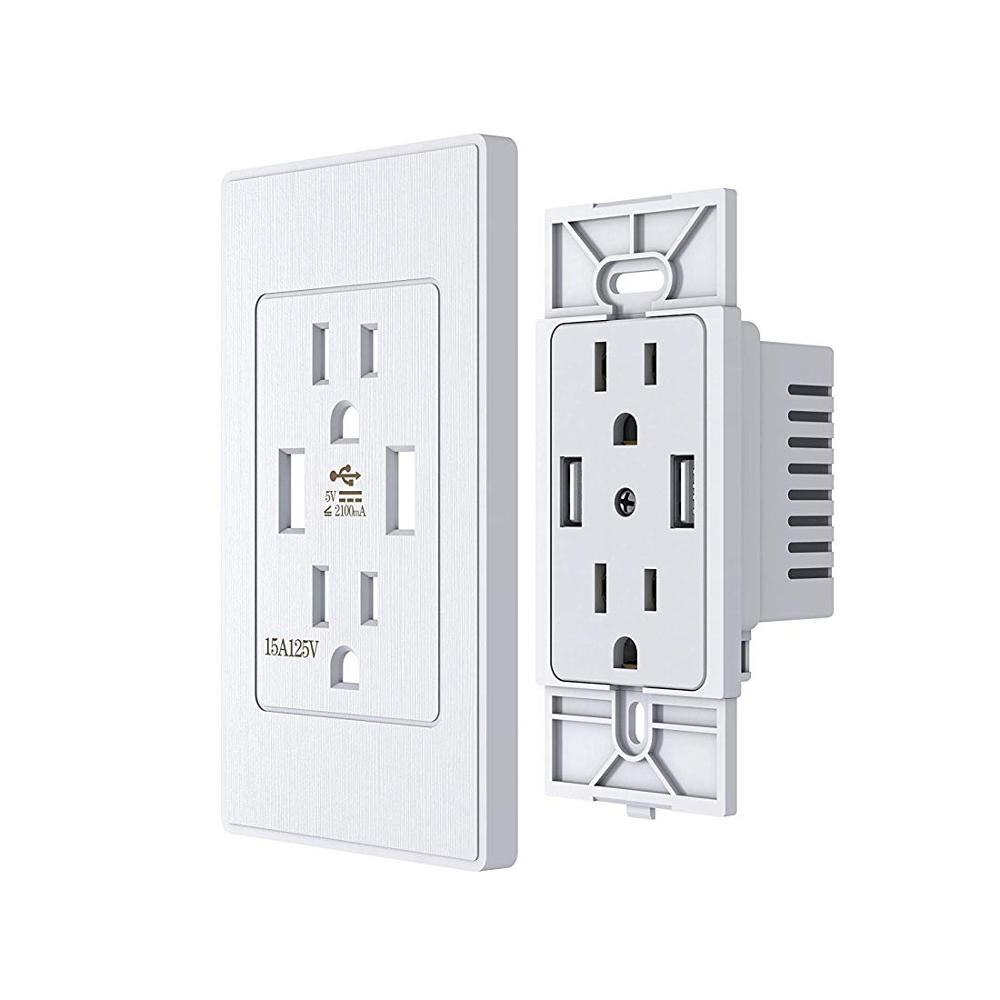 120 Style US Dual USB Plug Socket,Wall Socket Dual USB Port Power Charge Adapter Outlets PC Panel Universal Plug Outlet with usb