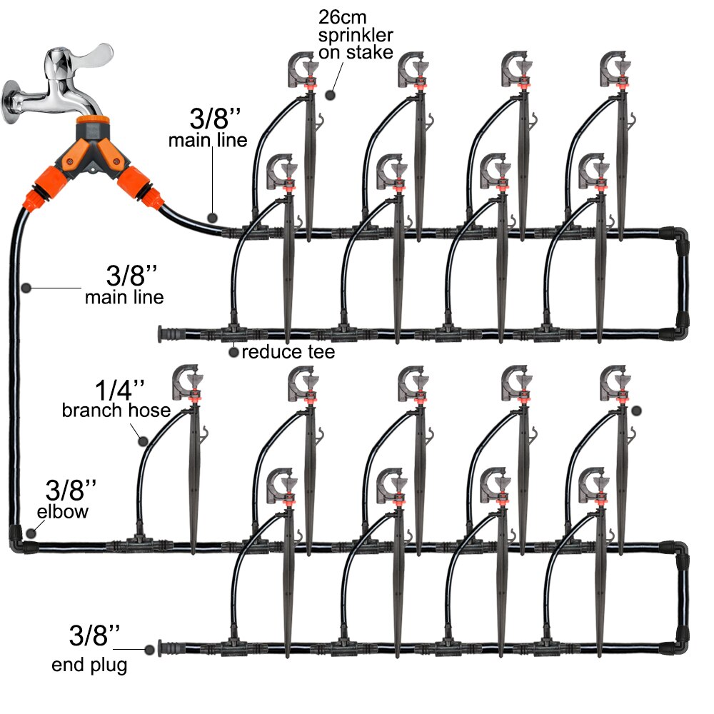 24M2 - 160M2 Area Garden Irrigation Spray Kits Lawn Courtyard Watering System 360 Degrees Rotating Sprinklers Uniform Spray
