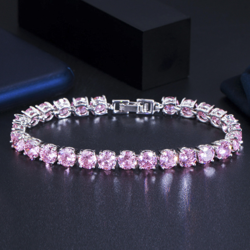 Threegraces Fonkelende Paars Zirconia Zilveren Kleur Geometrische Ronde Cz Tennis Link Chain Armband Sieraden Voor Vrouwen BR219: Groene Dragonly