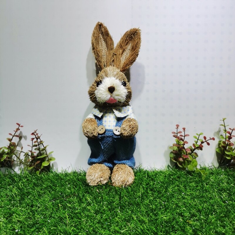 Coniglio pasquale paglia intrecciata coniglietto decorazione ornamento decorazioni per le vacanze di pasqua w/vestiti Yard Party Home Desktop Supply 25CM