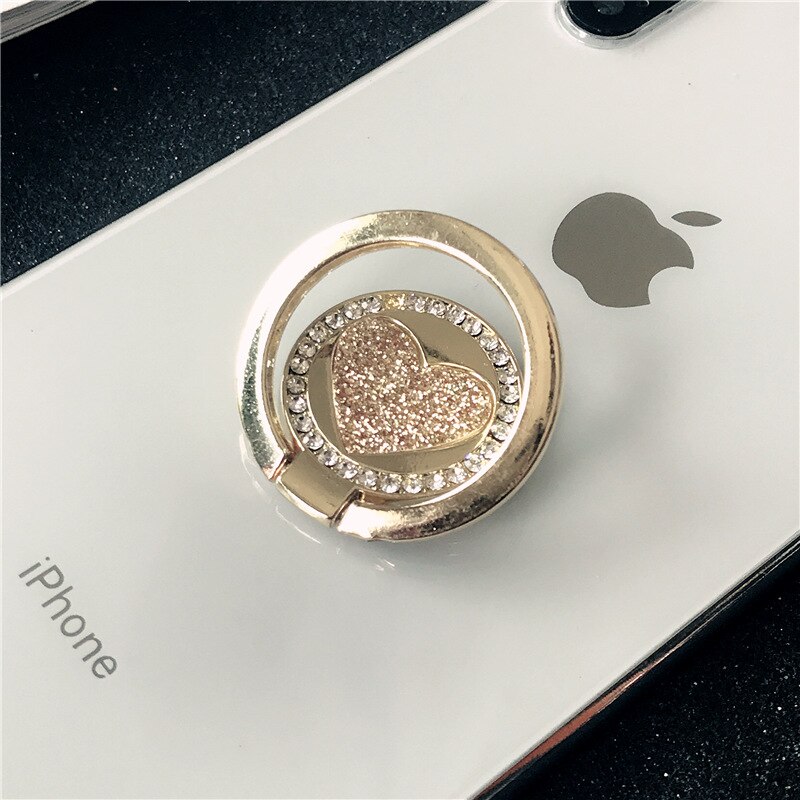 Crystal Round Phone Finger Ring Holder For iPhone Redmi Samsung Thread Metal Grip Rotation Cellphone Stand Mount Bracket: Golden Love