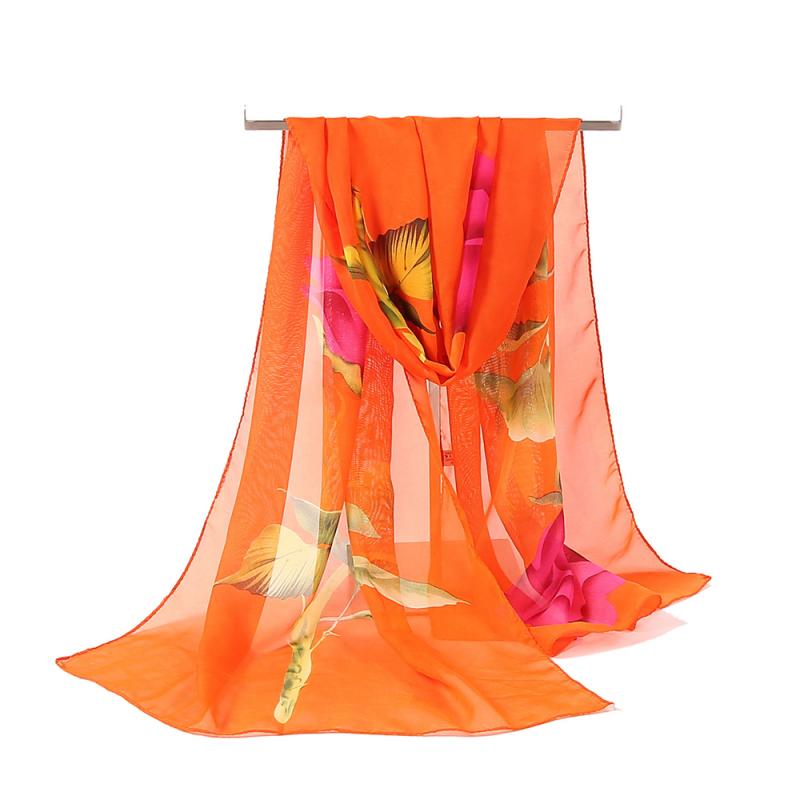 Women's Long Soft Rose Flower Print Wrap Lady Shawl Silk Chiffon Scarf: 09