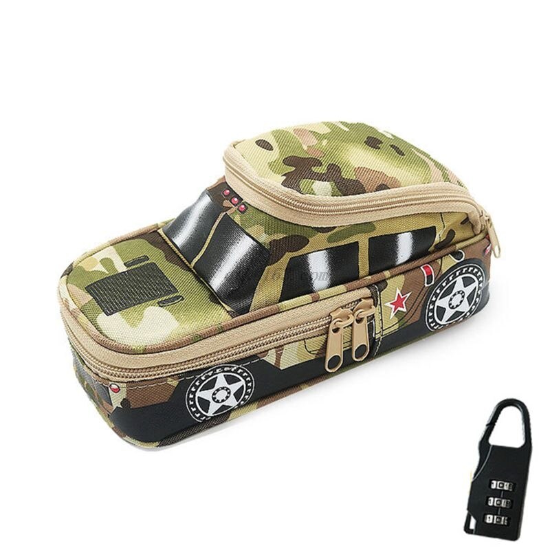 Vehicle Pen Pouch Bag With Combination Lock Pencil Case Double Zipper For Boys Canvas School Pencil Box Storage: AY