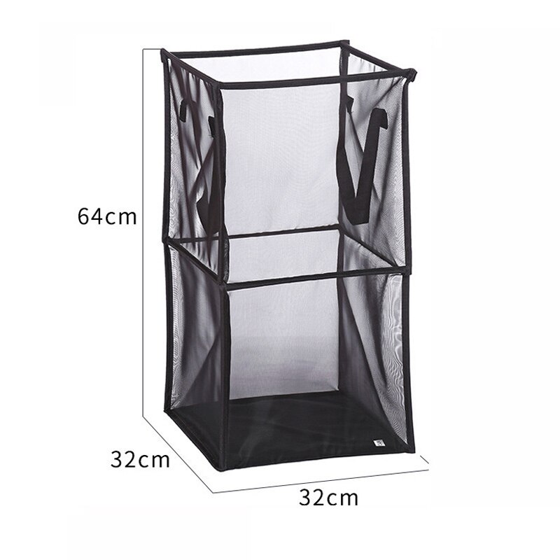 Dirty Laundry Clothes Basket Foldable Fabric Grid Household Clothes Storage Large Capacity Bathroom Finishing Storage Basket Bag: Black Big box