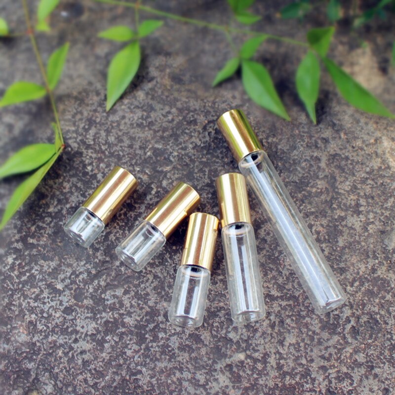 100 Stuks 1Ml 2Ml 3Ml 5Ml 10Ml Clear Glas Roller Fles Doterra Roll Op Essentiële olie Flesjes Lege Parfum Flessen Met Gouden Dop