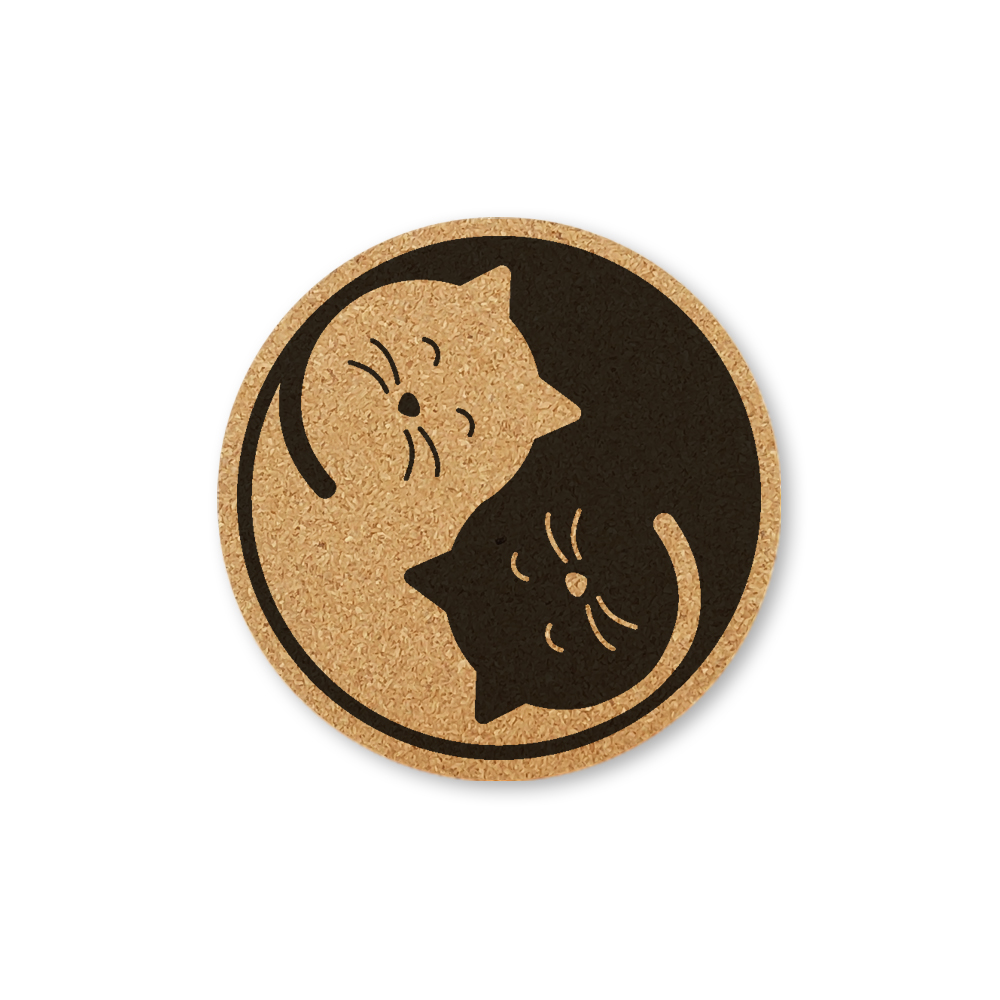 Posavasos de corcho grabado para café, lindo gato, taza de café, soporte para bebidas para cocina, estera de madera Natural, vajilla, posavasos redondo para bebidas: Castaño