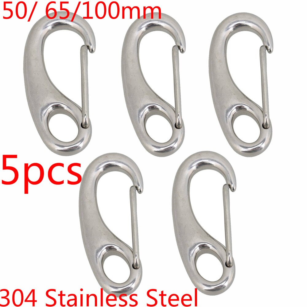 304 Stainless Steel Egg Shape Spring Snap 50/ 65/ 100mm Multifunctional Hook Quick Link Carabiner 10/ 5pcs
