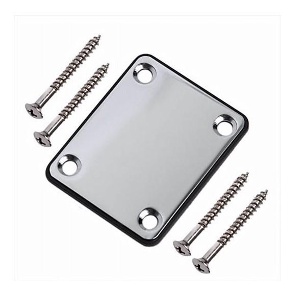 Alloy Neck Plate with 4 Screws Replacement Part for Electric Guitar Bass: Silver