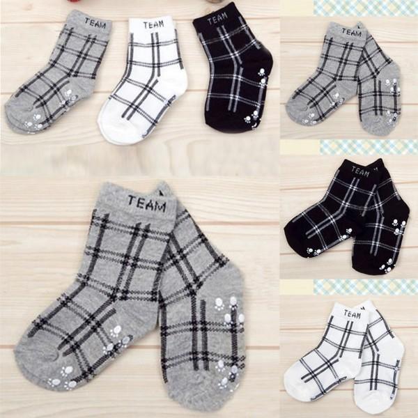 Baby Socks Spring Autumn Baby Boys Infant Cotton Plaid Socks Anti-slip Children Retro Floor Socks S2 w