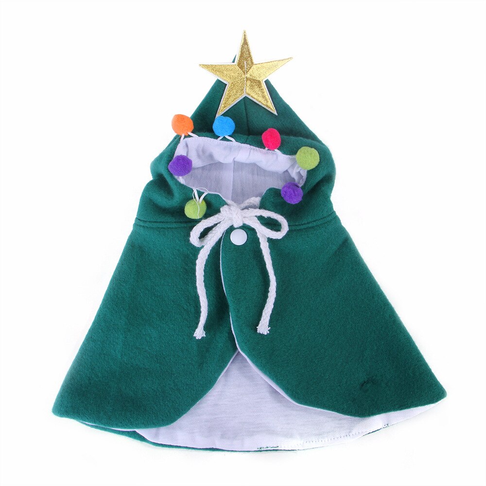 Cape de noël à capuche pour chat, vêtement pour petit chat, carlin, animal de compagnie: green / S