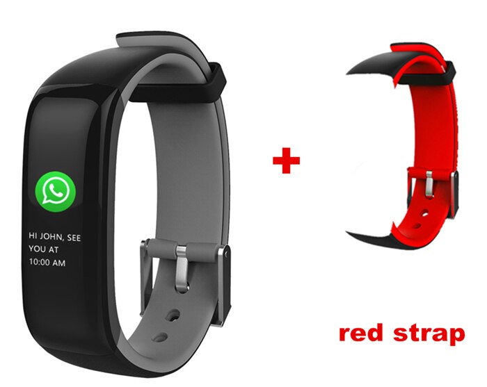 P1 Plus Smart Wristband Color Heart Rate Blood Pressure Monitor IP67 Waterproof H1 Fitness Bracelet sport tracker band: gray and red